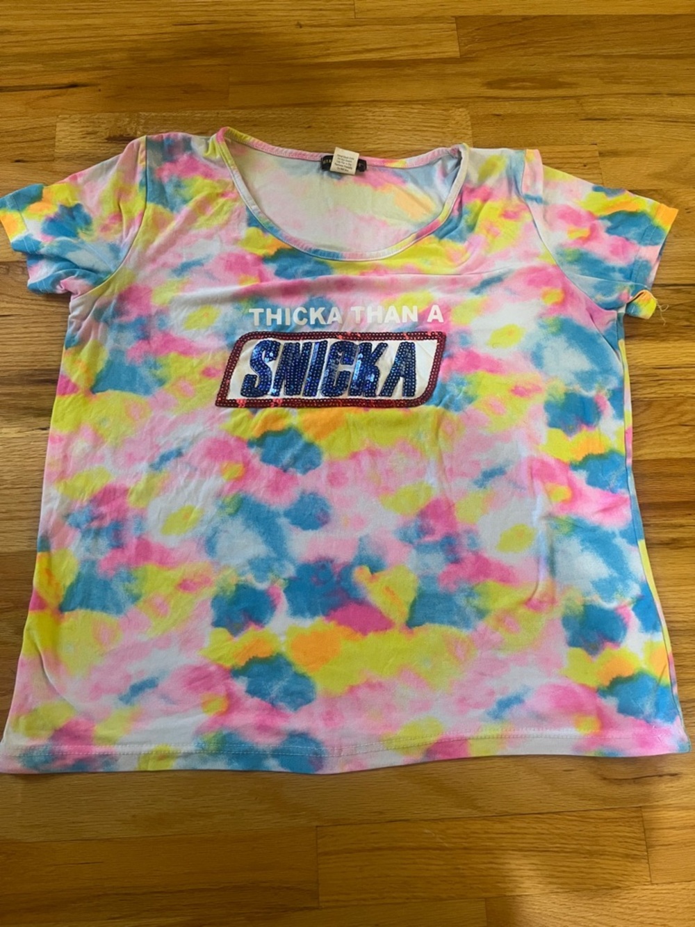 Tie-Dye Short Sleeve Graphic Tee in Pink, Blue & Yellow